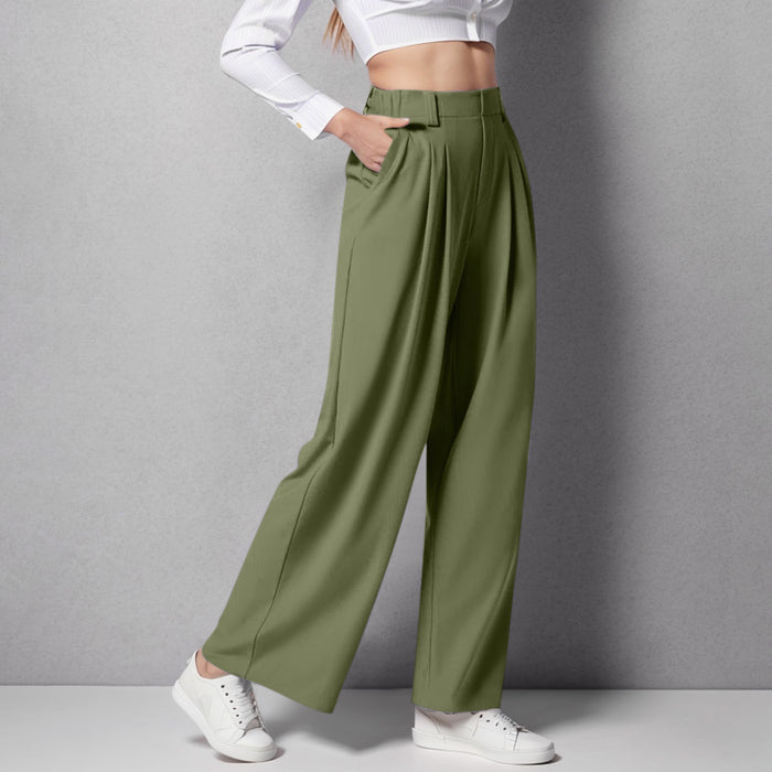 High Waist Straight Loose-fit Tappered Trousers Casual Simple