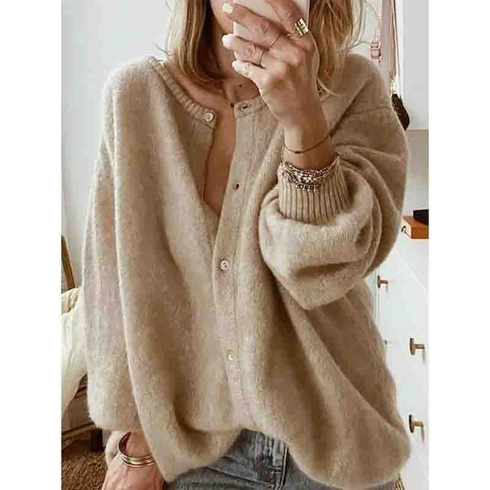 Long Sleeve Knitted Cardigan Sweater Lantern Sleeve