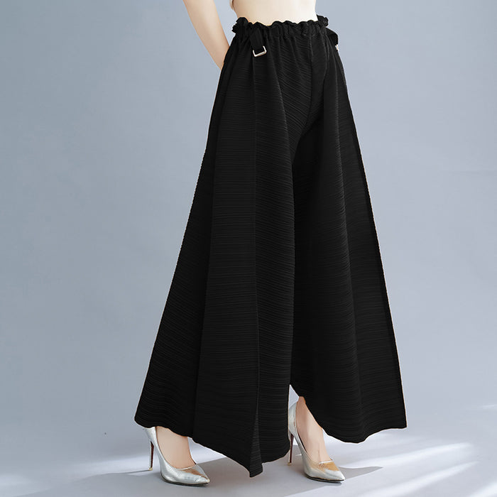 Women's Pleated Wide Leg High Waist Large Straight-leg Pants