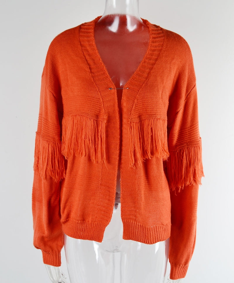 Women's Short Knitted Cardigan Tassel Sweater Top