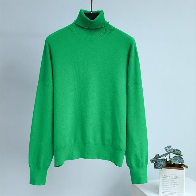 Solid Color Knitted Sweater Loose Turtleneck