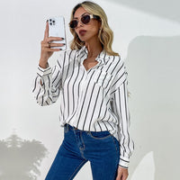 Business Wear Women's Loose Lapels White Striped Shirt