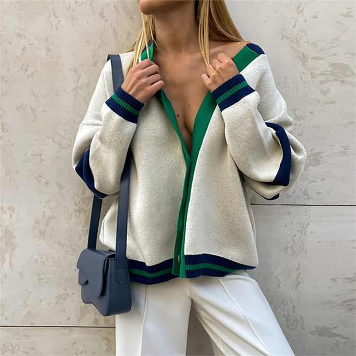 Fashion Color Contrast Striped Minimalist Knitted Loose Sweater