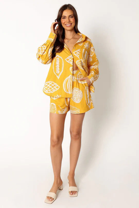 Early Autumn Casual Premium Fruit Printed Shorts Cardigan Suit