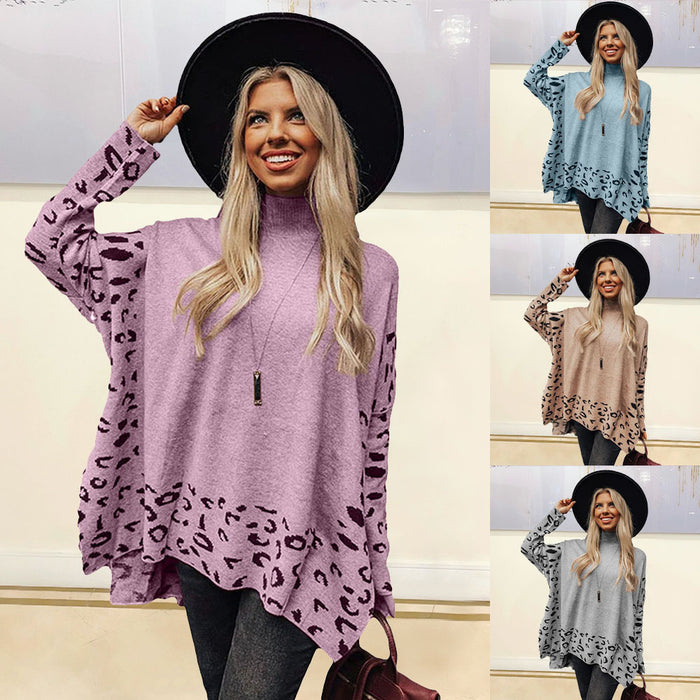 New Printed Long Sleeve High Collar Loose Casual Top For Women