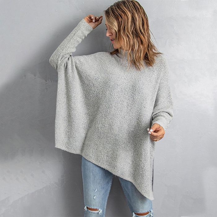 Mid-length Solid Jumper Women's Loose Diagonal Hem Sweater