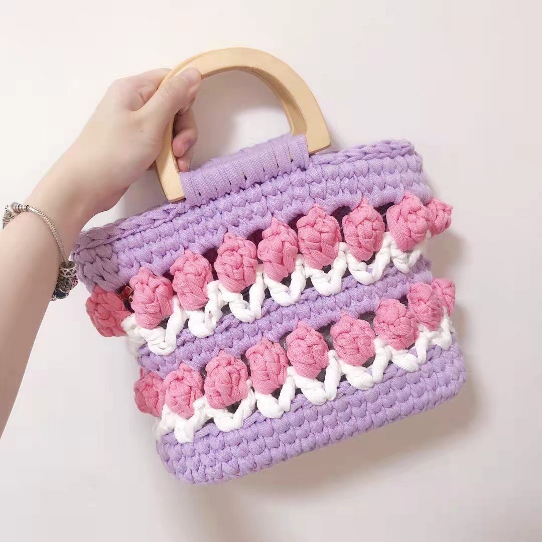 Cloth Line Crochet Knitting Tulips Handbags