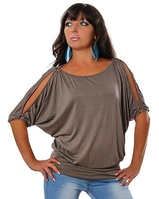 Round Neck Off-the-shoulder Iron Hoop Short Sleeve Top Large Size Women's