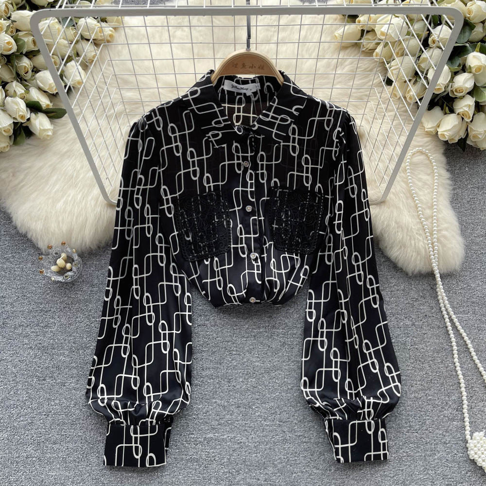 Printed Long Sleeve Chiffon Shirt Women's Early Autumn