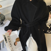 Long Fur Lapel Extended Lace-up Double-faced Woolen Goods Wool Overcoat Coat