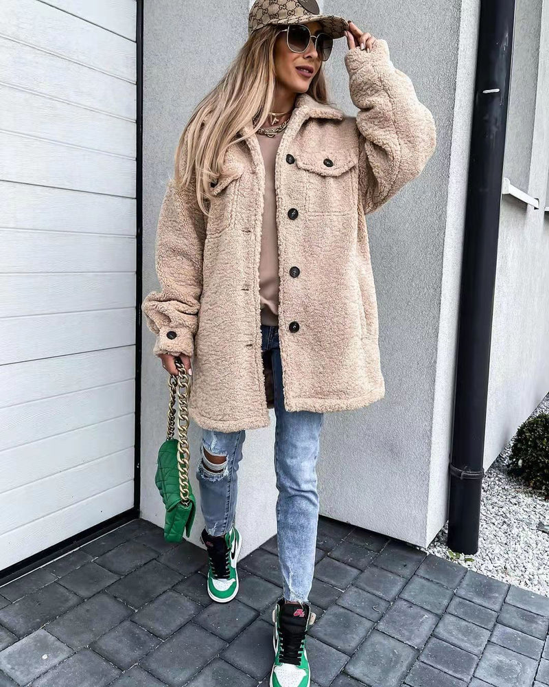 Solid Color Single-breasted Lapel Irregular Long Fur Coat