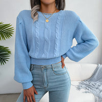 European And American Leisure Twist Lantern Sleeve Waist Trimming Knitted Sweater