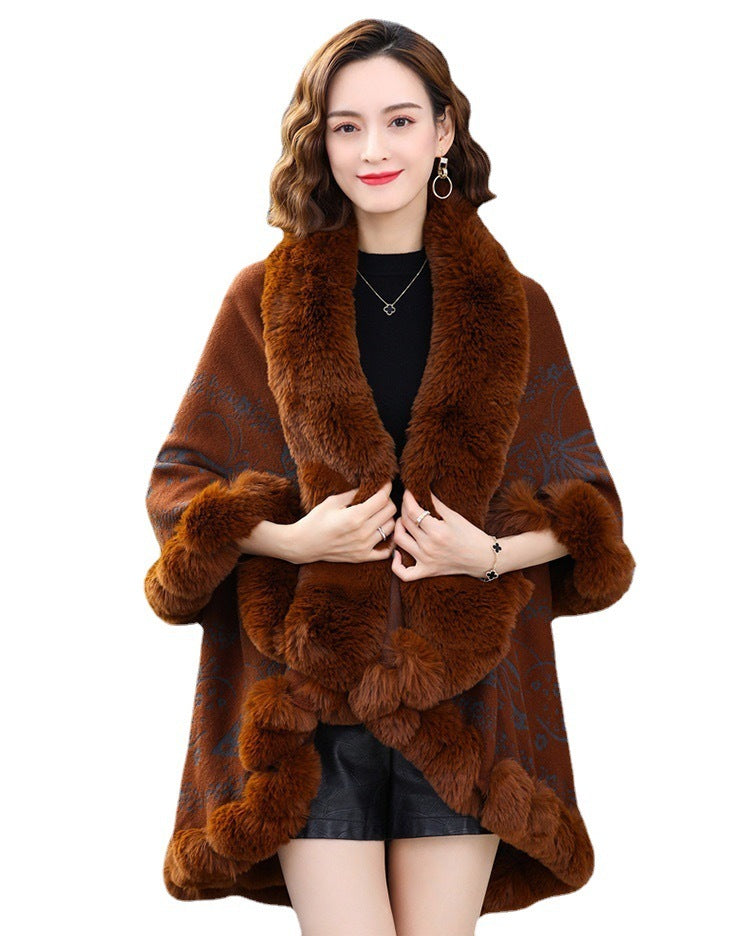 Imitation Rex Rabbit Fur Collar Shawl Cape Women's Plus Size