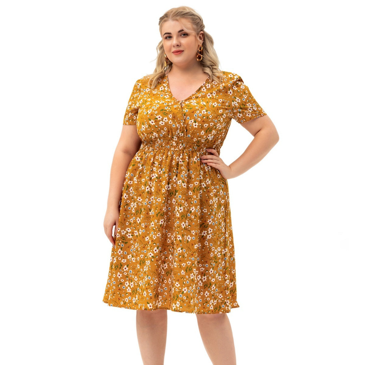 Plus Size Women's Short-sleeved Printed Dress