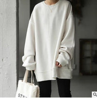 Autumn And Winter New Style Solid Color Mid-length Loose Round Neck Blouse Women