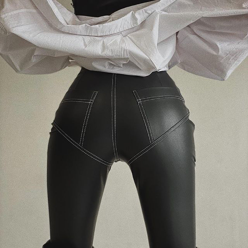 Women's Fashion Solid Color PU Leather Stretch Skinny Leggings