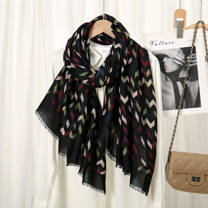 Diamond Patterns Printed Cotton And Linen Scarf Color Matching Scarf