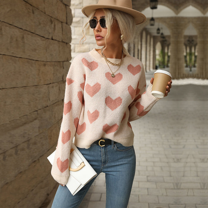 Europe And The United States Fashion Knitting Casual Love Long-sleeved Sweater