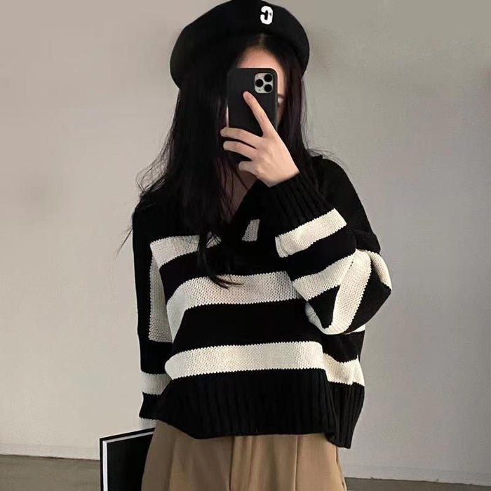 College Style Sweet Slouchy Style Loose Lapel Pullover Knit Top