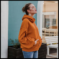 Pumpkin Color Pleated Pullover Sweater Hong Kong Style Hooded Solid Color Loose Sweater