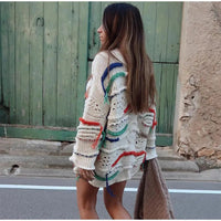 Personality Street Round Neck Tassel Color Matching Knitted Long Sleeve