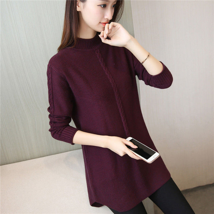 Mid Length Loose Korean Style Knitted Sweater All Match Pullover