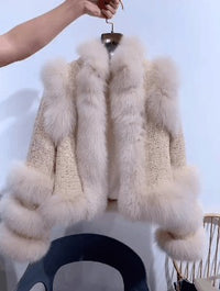 Winter New Fox Fur Tweed Woollen Stitching Top Short Women's Coat