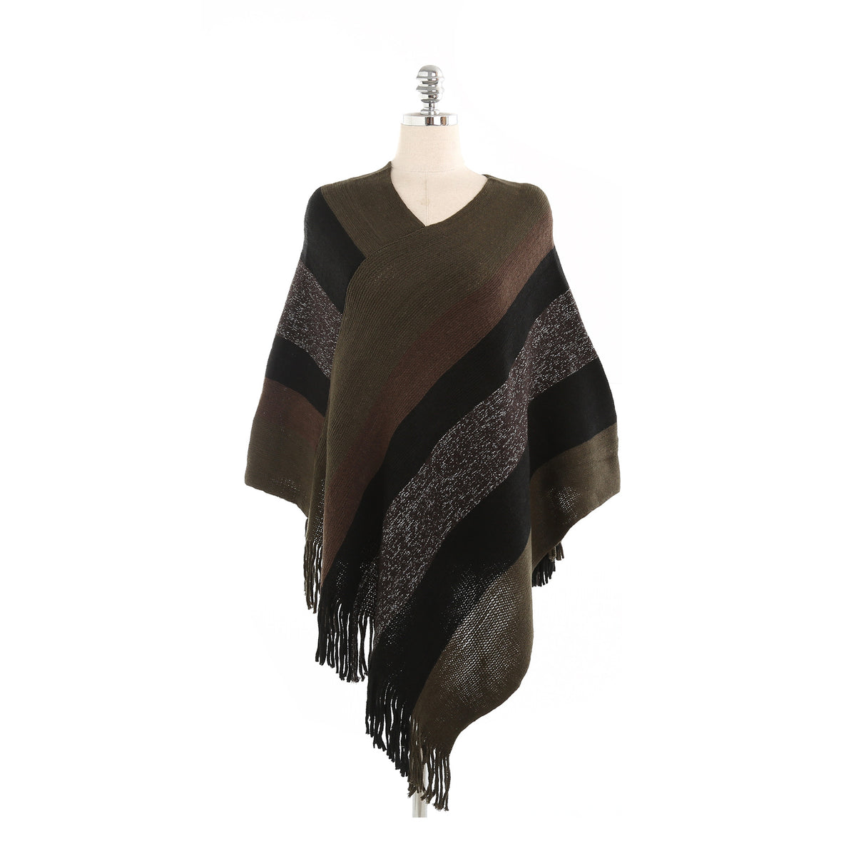 Striped fringed head with cashmere shawl