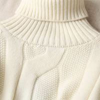 Women's Autumn And Winter Clothing Loose Western Style Beige Turtleneck Twist Turtleneck Sweater Sweater