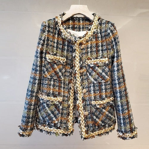 Small fragrant tweed short coat female fringed plaid