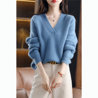 Women's New V Neck Loose Knitted Sweater