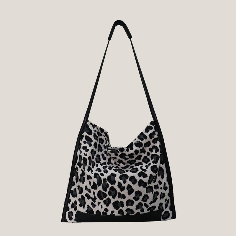 Fashion Leopard Print Canvas Single Shoulder Bag Net