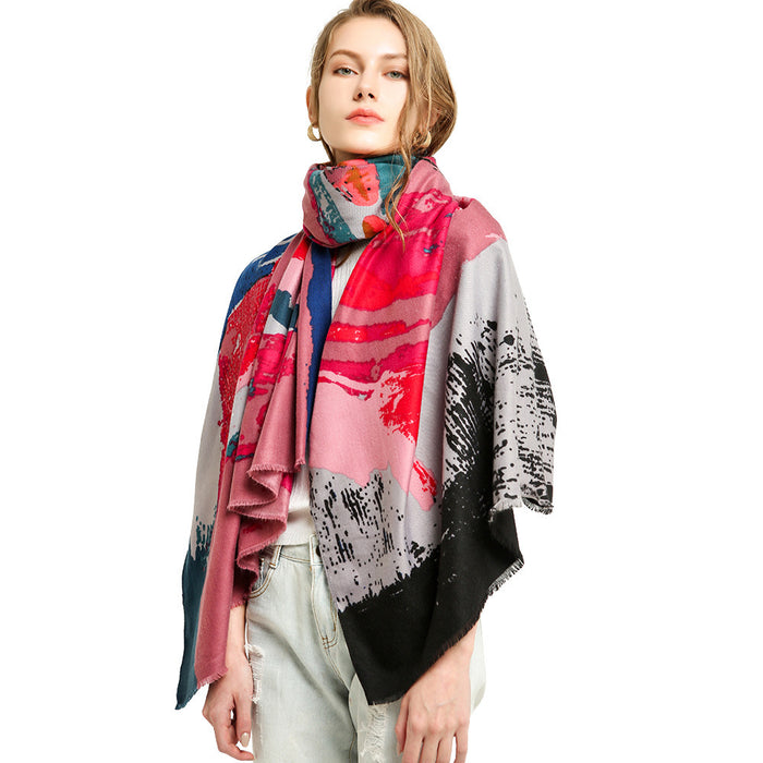 Printed double-sided satin graffiti scarf