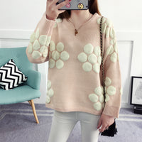 Round Neck Flower Padded College Style Pullover Sweater