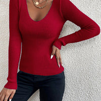 Winter Women's Casual Long Sleeved Knitting V-neck Pullover