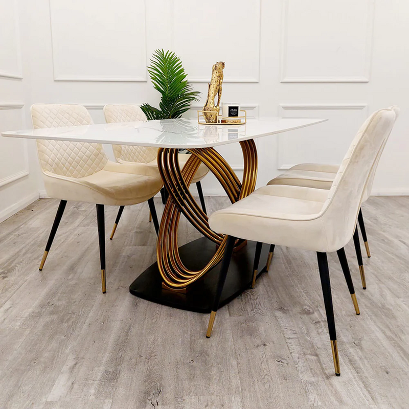 Orion Gold 1.8 Dining Table with Polar White Sintered Stone Top