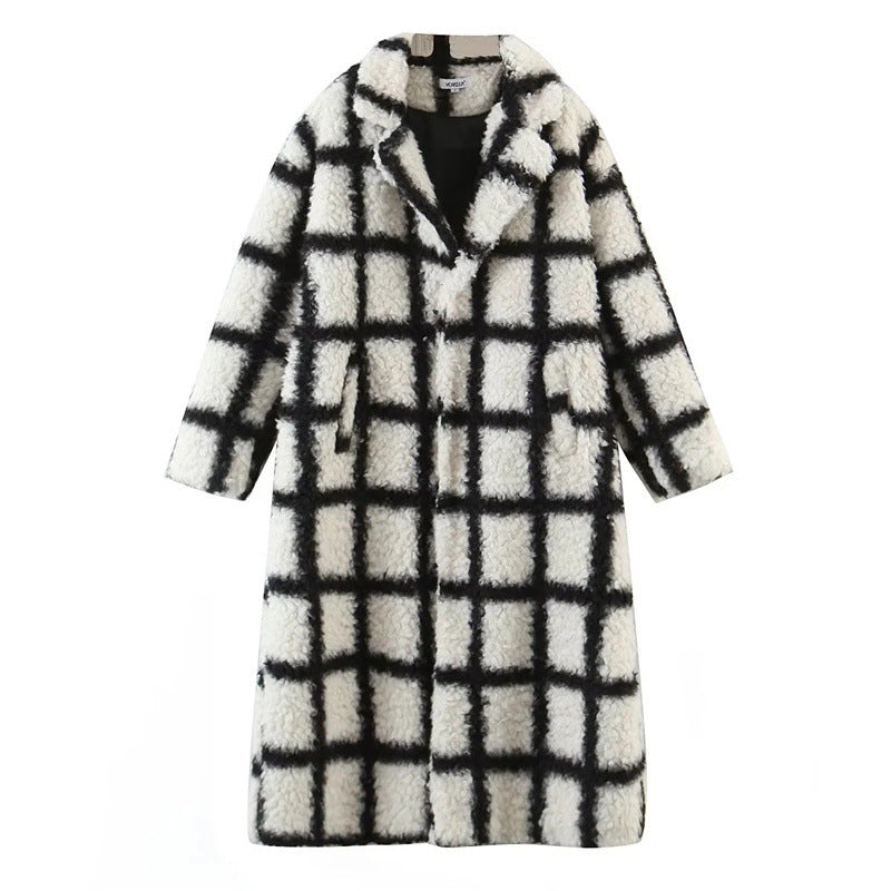 Polo Loose Coat Fashionable Plaid