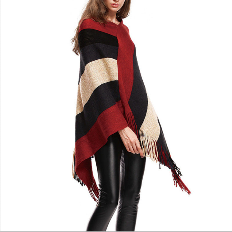 Autumn and winter new Amazon explosion models Europe and the United States foreign trade tassel cloak sweater factory direct