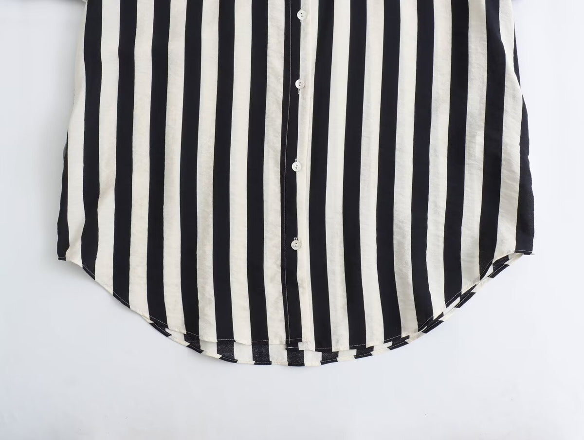 Women's Long Sleeve Loose Casual Striped Shirt