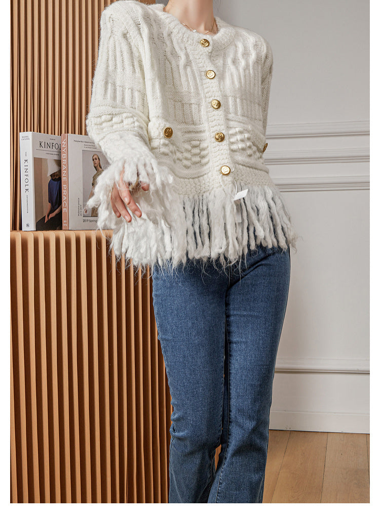 Women's French-style Retro Heavy-duty Tassel Cardigan Jacket