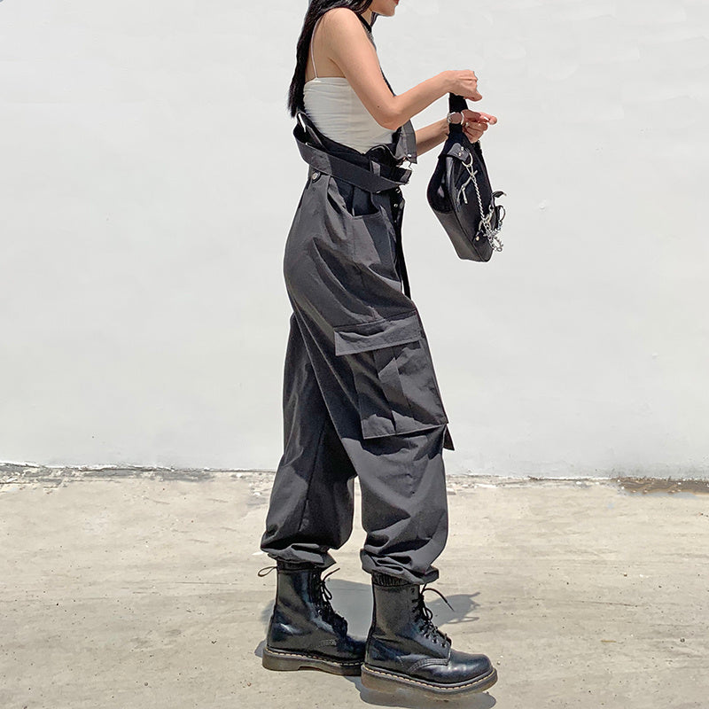 Loose Footband Casual Black Overalls