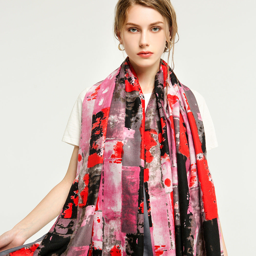 Double faced Satin graffiti brick printed scarf