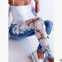 European And American Lace Cut-out Ruffles Jeans In Stock