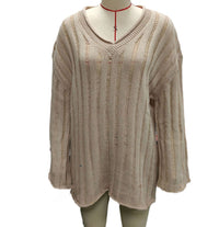 V-neck Long Sleeve Vertical Stripes Hollow Loose Fashion Sweater