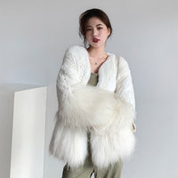 Stitching Faux Fur Coat Women's Age-reducing Temperament Solid Color Woven