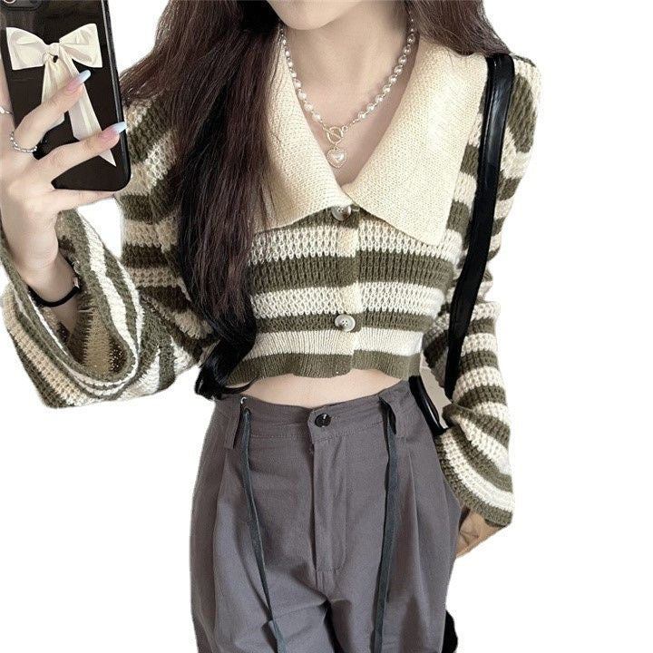 Short Long Sleeve Knitted Cardigan Design Blouse