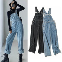 Loose Straight Retro Denim Suspender Pants