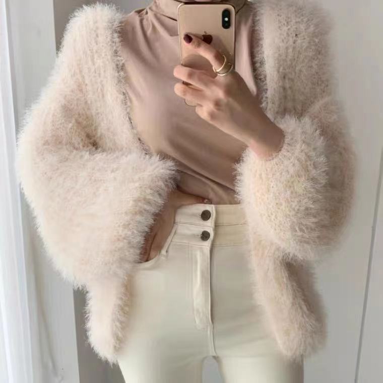 Puff Sleeves Fashion Solid Color Temperament Outer Sweater Coat