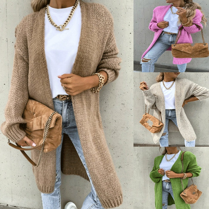 Autumn Solid Color Long Sleeve Knit Cardigan Jacket