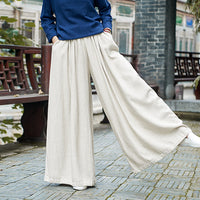 Linen Slim-looking Stone Washed Trousers Yoga Travel Culottes
